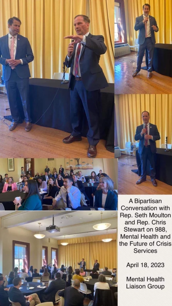 A bipartisan conversation with Rep. Seth Moulton and Rep. Chris Stewart on 988, mental health and the future of crisis services, April 18, 2023. Mental Health Liaison Group